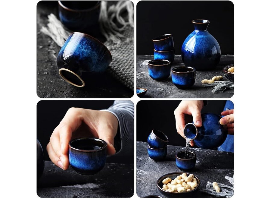 Sake Set in Confezione Regalo Blu Fatto a Mano - Hiraya Set/5