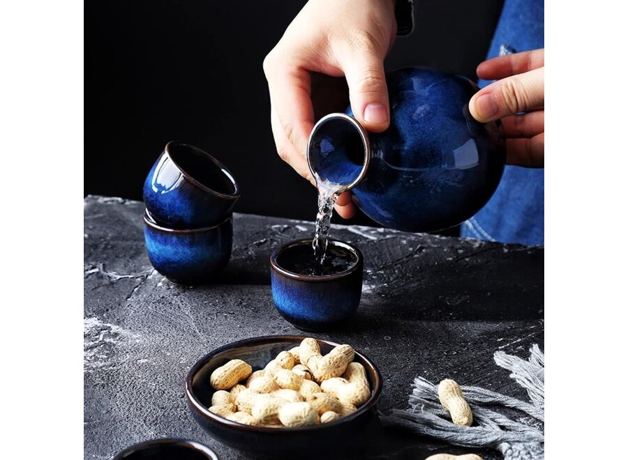 Juego de Sake en Caja de Regalo Azul Hecho a Mano - Hiraya Juego/5