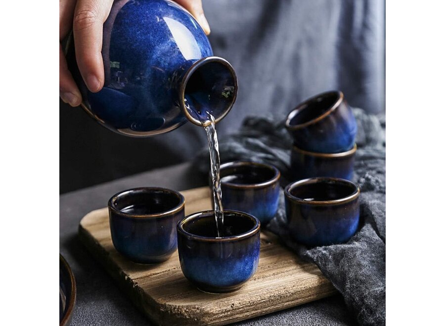 Sake Set Giftbox Blue Handmade - Hiraya Set/5