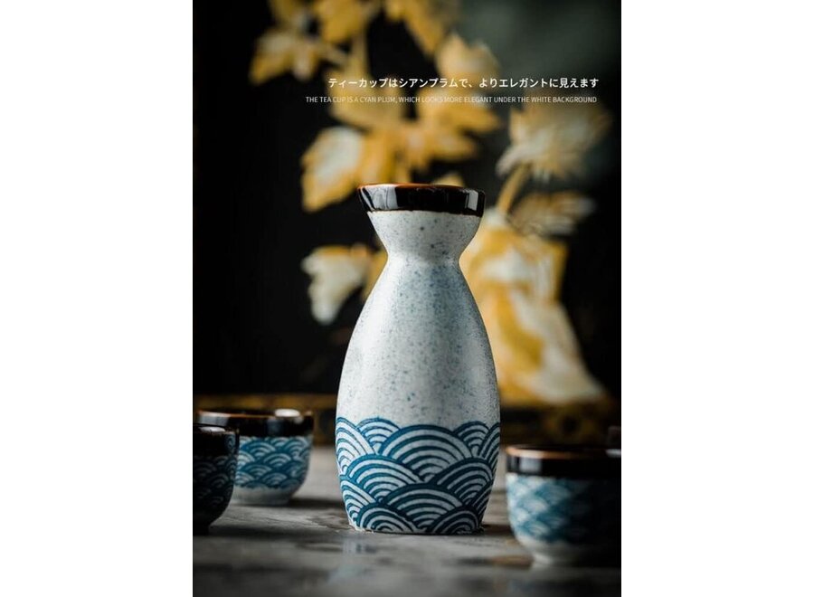 Sake Set Giftbox Blue Waves Handmade - Miyako Set/5