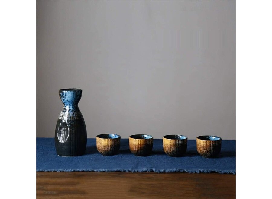 Sake Set in Confezione Regalo Blu Oro Fatto a Mano - Kazumi Set/5