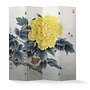 Paravento Divisori in Tela Cinese L160xA180cm 4 Pannelli Peonie Gialle