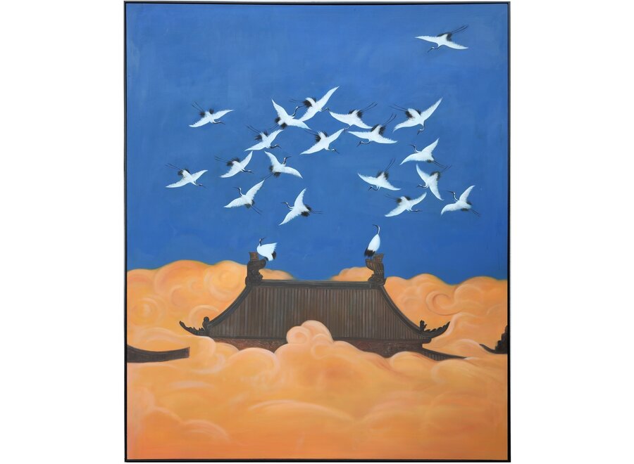 Ölgemälde 100% Handgemalt 3D Texture Rahmen Schwarz 150x180cm Fliegende Japanische Kraniche