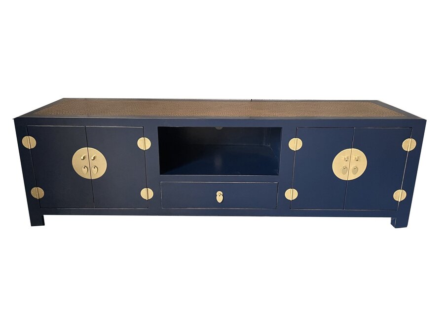 Chinese TV Cabinet with Handbraided Bamboo Midnight Blue W190xD56xH56cm