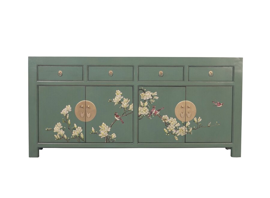Buffet Chinois Gris Olive Peint à la Main - Orientique Collection L180xP40xH85cm