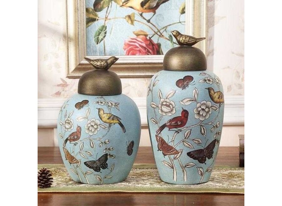 Chinese Ginger Jar Blue Porcelain Butterflies Handmade D23xH23cm