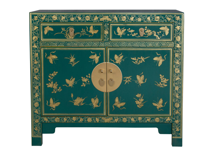 Armadio Cinese Verde Acqua Farfalle Dipinte a Mano - Orientique Collezione L90xP40xA80cm