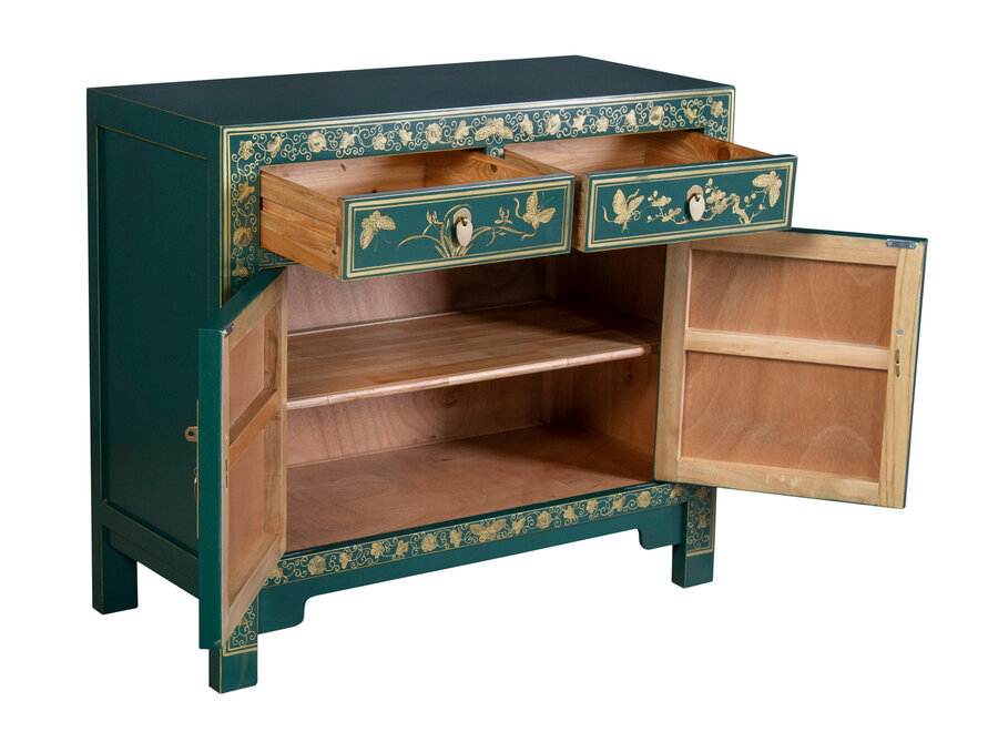 Chinese Cabinet Teal Butterflies Hand-Painted - Orientique Collection W90xD40xH80cm