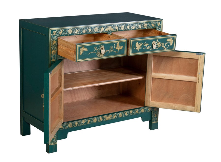 Chinesischer Schrank Blaugrün Schmetterlinge Handbemalt - Orientique Kollektion B90xT40xH80cm