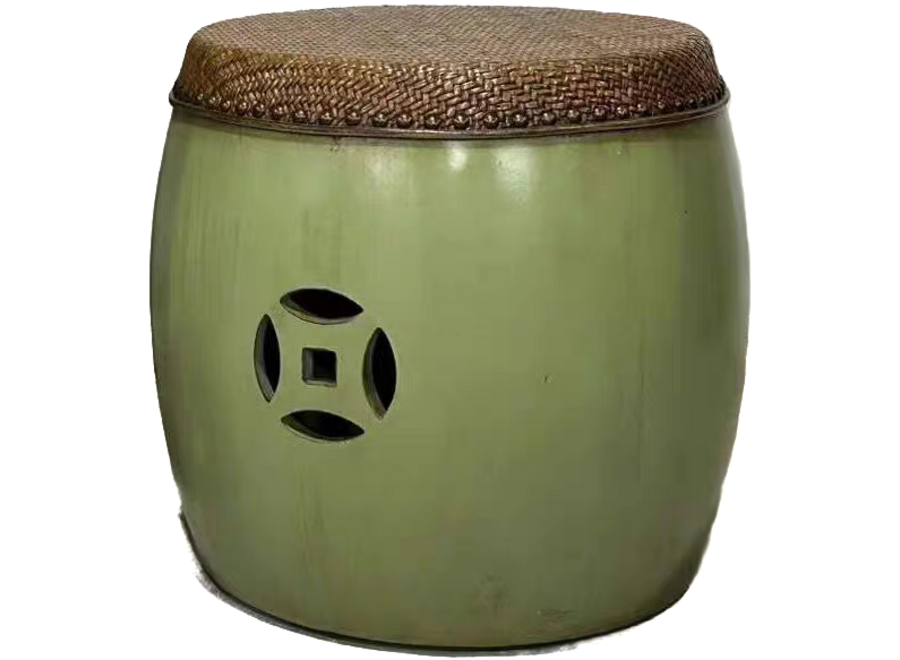 Chinese Sidetable Bamboo Vintage Green D39xH41cm