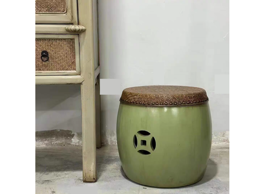 Chinese Sidetable Bamboo Vintage Green D39xH41cm