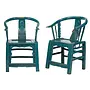 Paire Antique de Fauteuils chinois Début du 19e Siècle Bleu Haute Brilliance Sculpté à la Main