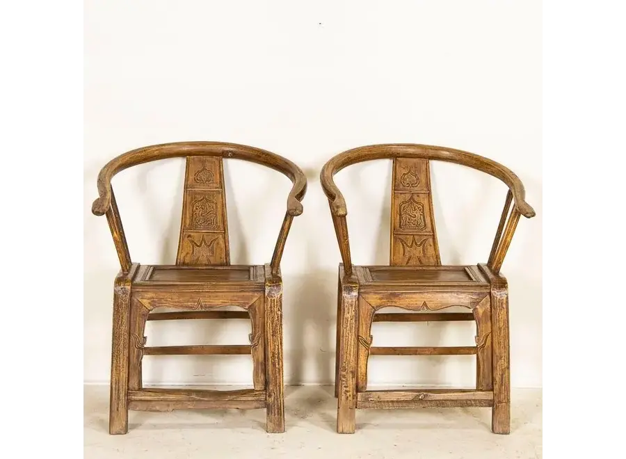 Paire Antique de Fauteuils chinois Début du 19e Siècle Sculpté à la Main