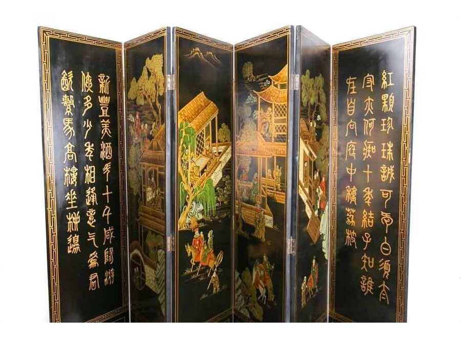 Chinese Room Divider 6 Panel Village Hand-Painted W246xH182.5cm