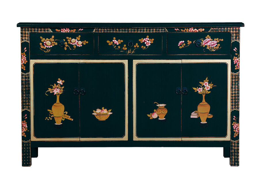 Credenza Cinese Nero Dipinto a Mano L140xP34xA90cm