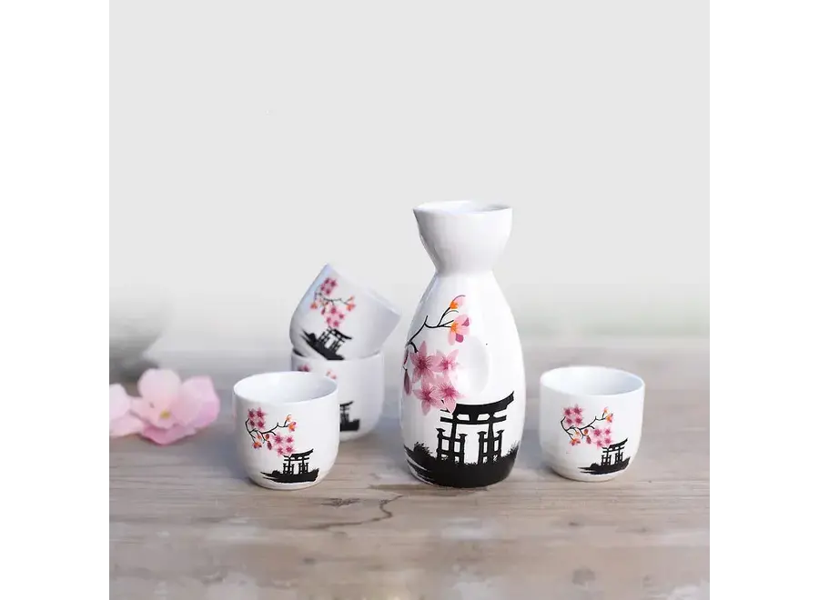 Sake Set Giftbox Japanese Temple Sakura Handmade - Jinja Set/5