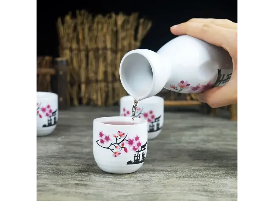 Juego de Sake en Caja de Regalo Templo japonés Sakura Hecho a Mano - Jinja Juego/5