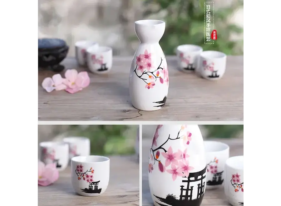 Juego de Sake en Caja de Regalo Templo japonés Sakura Hecho a Mano - Jinja Juego/5