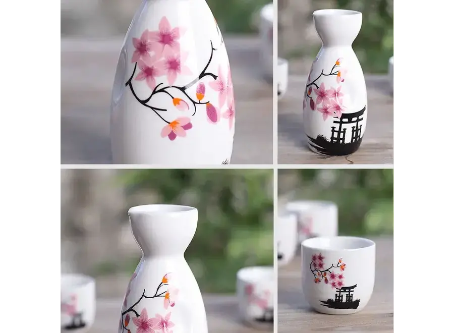 Service à Saké Coffret Cadeau Temple japonais Sakura Fait Main - Jinja Ensemble/5