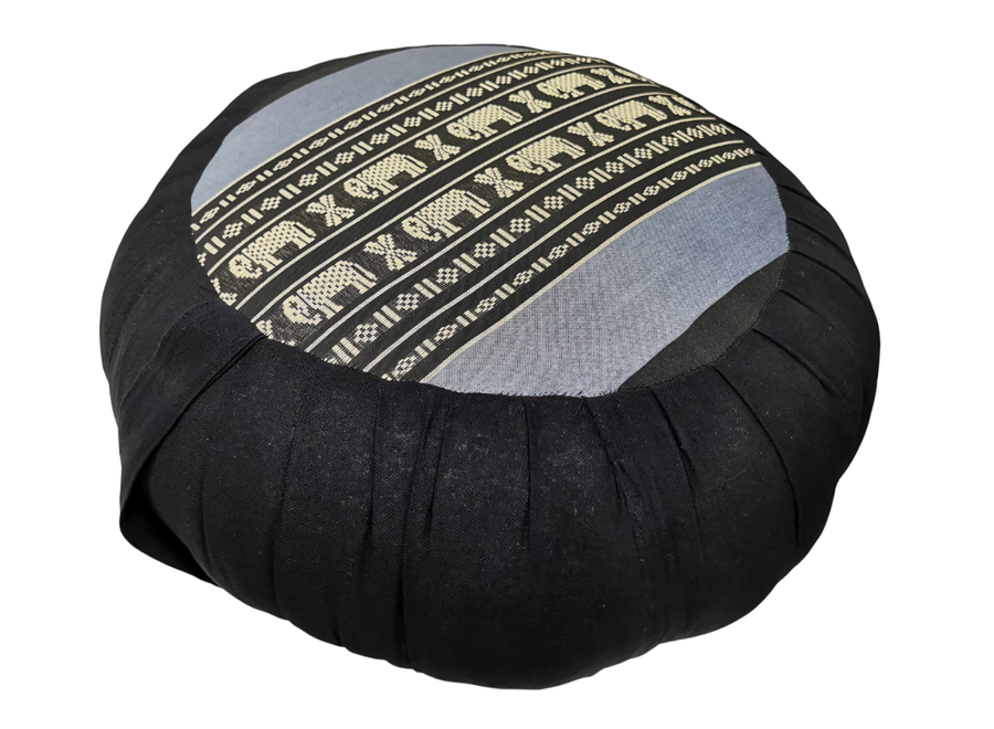 Thai Meditation Cushion 40x17cm Sitting Cushion Round Black Elephants