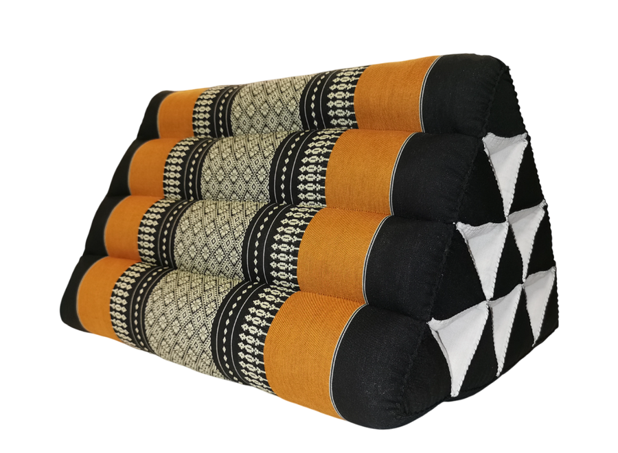 Thai Triangle Cushion Reading Pillow Backrest TV Meditation Cushion 50x30cm Black Orange