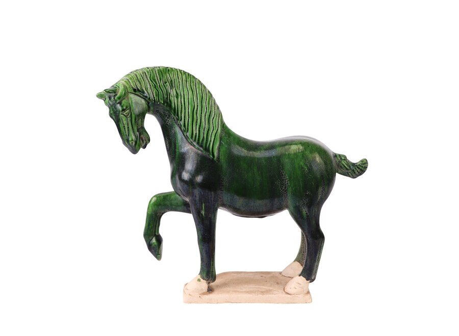 Chinesisches Pferd Tang-Dynastie Terrakotta-Keramik Grün Handgefertigt Set/2 B41xT15xH41cm
