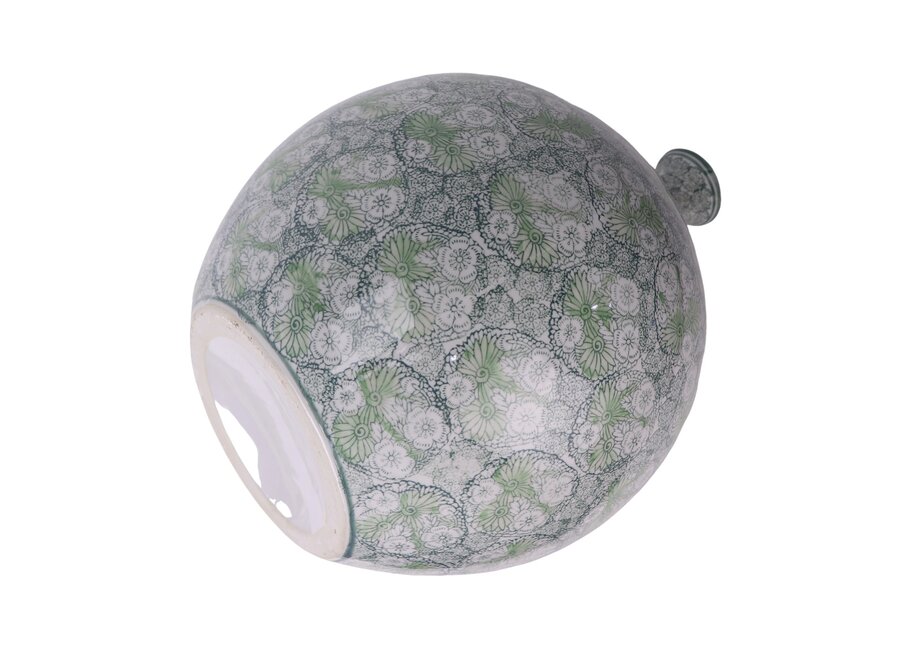 Vase Chinois Porcelaine Vert Fleurs Peint à la Main D36xH44cm