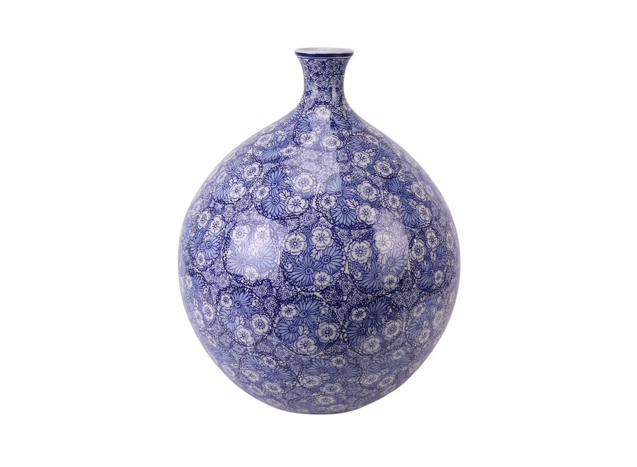 Chinese Vase Porcelain Blue Blossoms Hand-Painted D36xH44cm