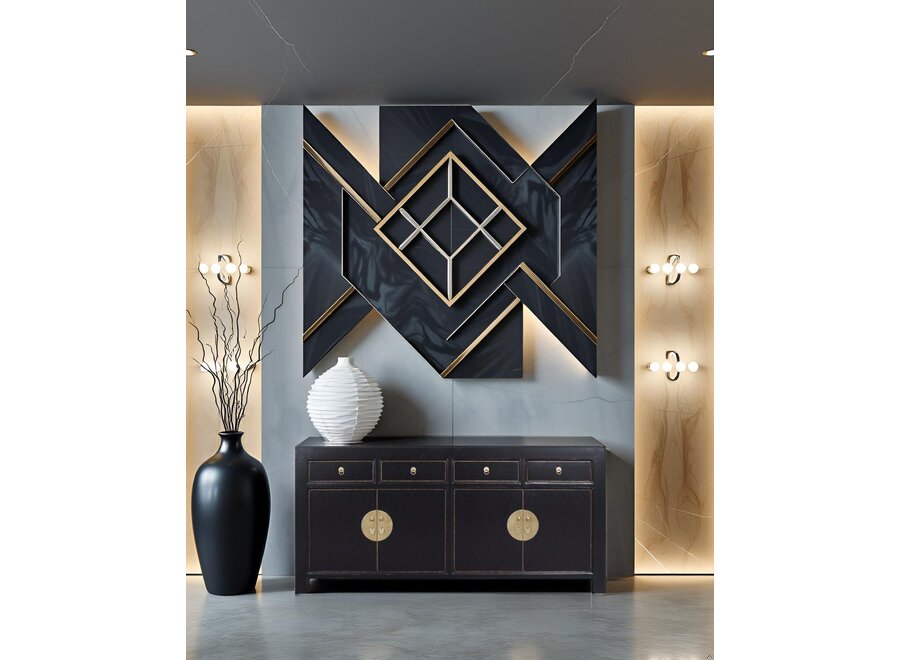 Chinesisches Sideboard Onyx Schwarz - Orientique Kollektion B180xT40xH85cm