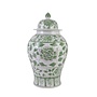 Vaso Ginger Jar Cinese in Porcellana Verde Bianco Motivo Floreale Dipinto a Mano D27xA47cm