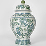 Vaso Ginger Jar Cinese in Porcellana Blu Verde Pappagalli Dipinto a Mano D25xA42cm