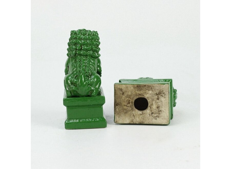 Ensemble Chiens Foo Chinois Gardiens de Temple Lions Vert/2 Porcelaine Fait Main L6xP8xH15cm