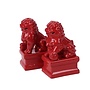 Ensemble Chiens Foo Chinois Gardiens de Temple Lions Rouge/2 Porcelaine Fait Main L6xP8xH15cm