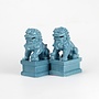 Ensemble Chiens Foo Chinois Gardiens de Temple Lions Bleu/2 Porcelaine Fait Main L6xP8xH15cm