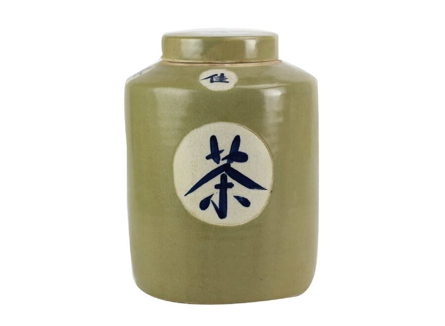 Chinese Gemberpot Groen "Tea" Handbeschilderd L12xH28cm