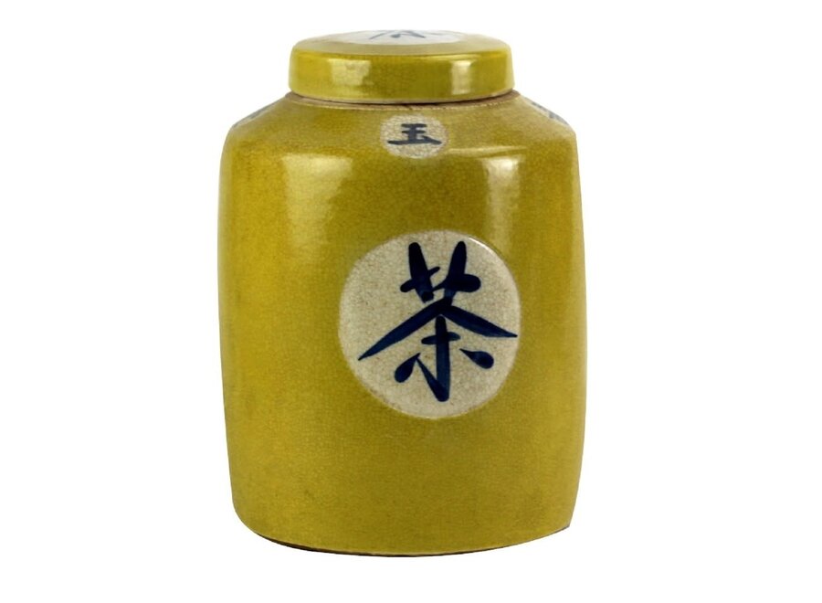 Chinesischer Ingwertopf Porzellan Handbemalt „Tee“ Gelb B12xH28cm