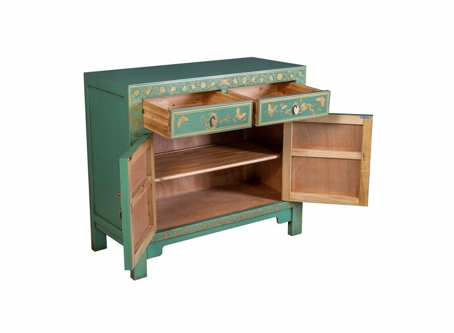 Armadio Cinese Dusty Turquoise Farfalle Dipinto a Mano - Orientique Collezione L90xP40xA80cm