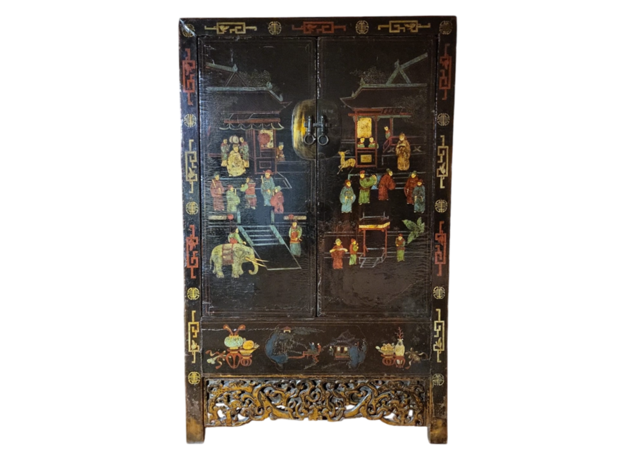 Armadio Nuziale Cinese Antico 125 Anni Dipinto a Mano L117xP46xA187cm