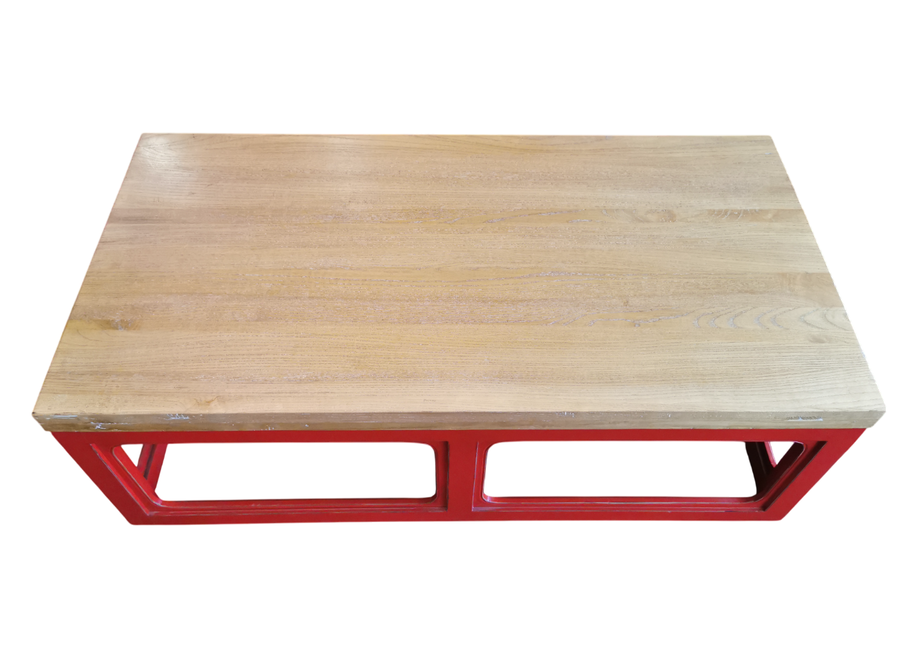Tavolino Japandi in Legno Rosso L130xP65xA45cm