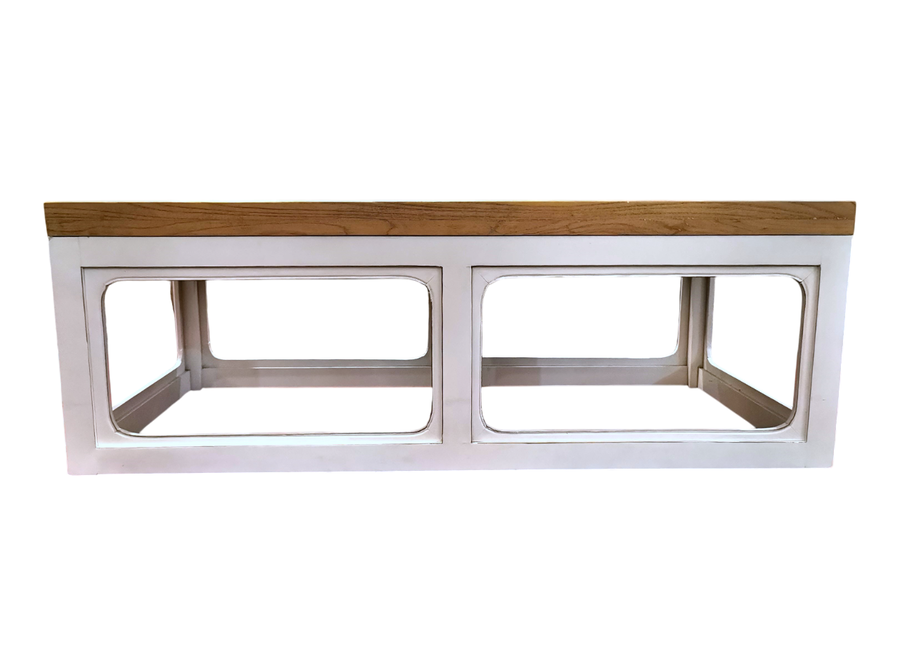 Japandi Coffee Table White Solid Wood W130xD65xH45cm