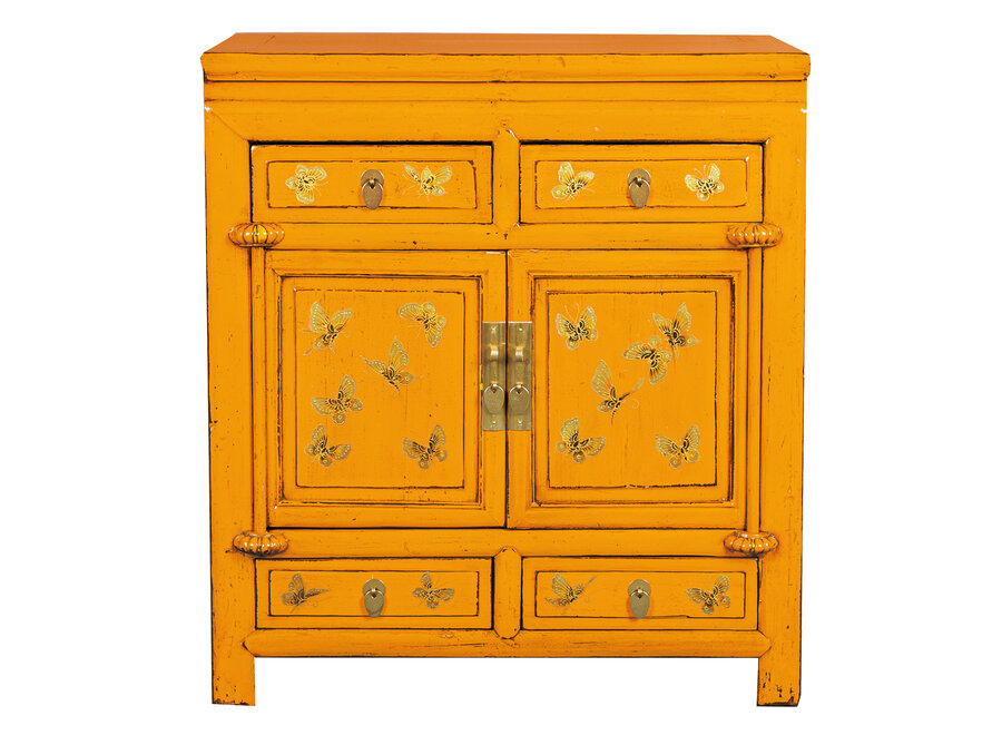 Armario Chino Antiguo Amarillo Marigold Mariposas Pintada a Mano An80xP40xAl80cm