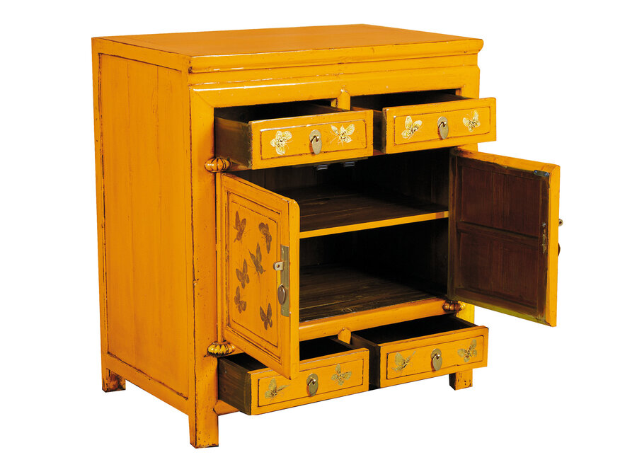 Armario Chino Antiguo Amarillo Marigold Mariposas Pintada a Mano An80xP40xAl80cm