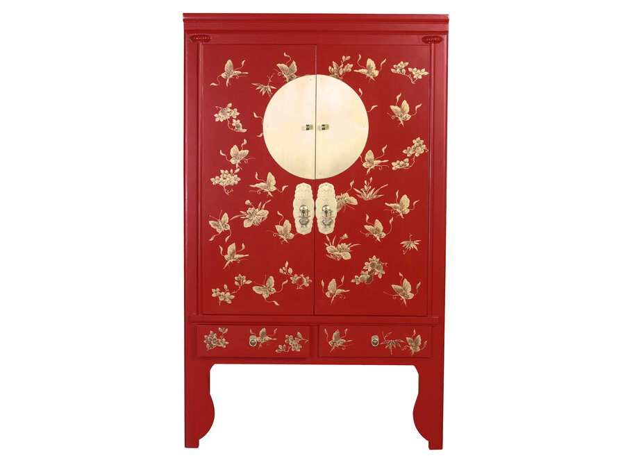 Armadio Nuziale Cinese Lucky Rosso Dipinto a Mano - Orientique Collezione L100xP55xA175cm