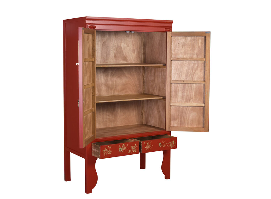 Chinesischer Hochzeitsschrank Lucky Rot Handbemalt - Orientique Kollektion B100xT55xH175cm