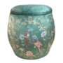 Velvet Storage Ottoman Round Pouffe Green Birds Handmade D43xH43cm