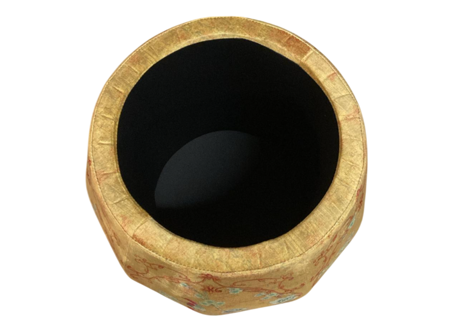 Pouf de Rangement Rond en Velours avec Couvercle Jaune Oiseaux D43xH43cm