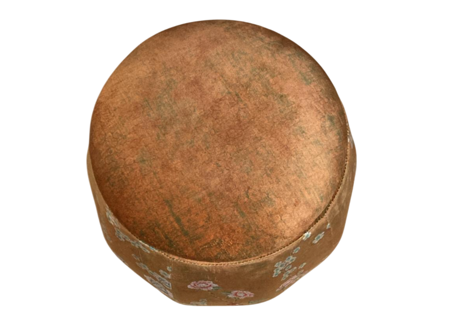 Pouf de Rangement Rond en Velours avec Couvercle Marron Taupe Oiseaux D43xH43cm