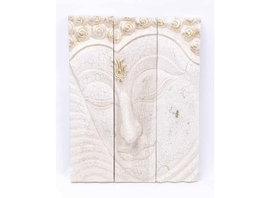 Buddha Wooden Panel Handcarved 3D Wall Decor White W41xH51cm