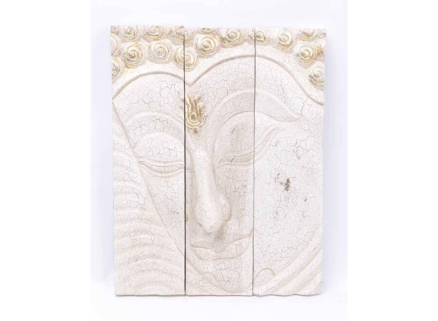 Buddha Wooden Panel Handcarved 3D Wall Decor White W41xH51cm