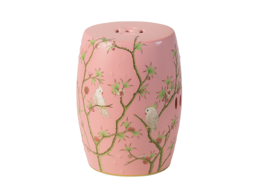 Sgabello in Ceramica Rosa Pappagalli Fatto a Mano - Feya D30xA45cm